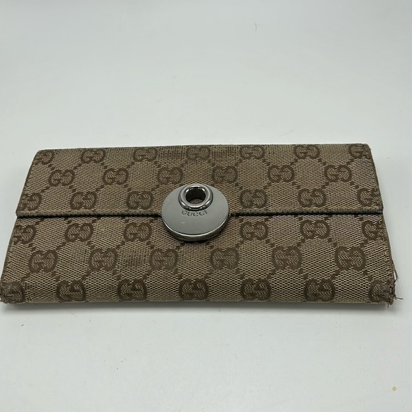 Authentic Vintage Gucci Double Snap Brown Web Long Wallet - Picture 1 of 13